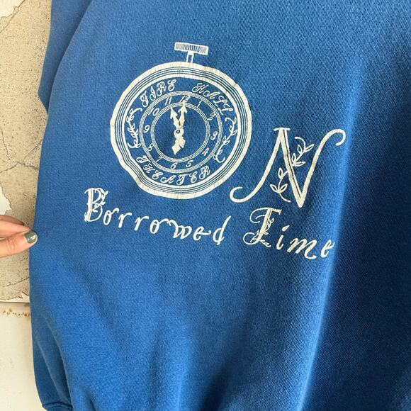 Vintage Sweatshirt On Borrowed Time Graphic Print 90s Boxy Crewneck Streetwear - Picture 3 of 4